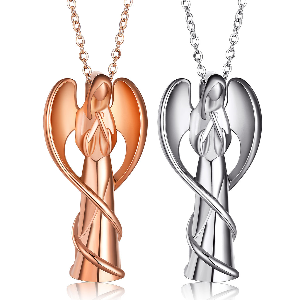 Damen Halskette mit kunstvollem Engel-Anhänger aus hochwertigem Metall Shop Nory