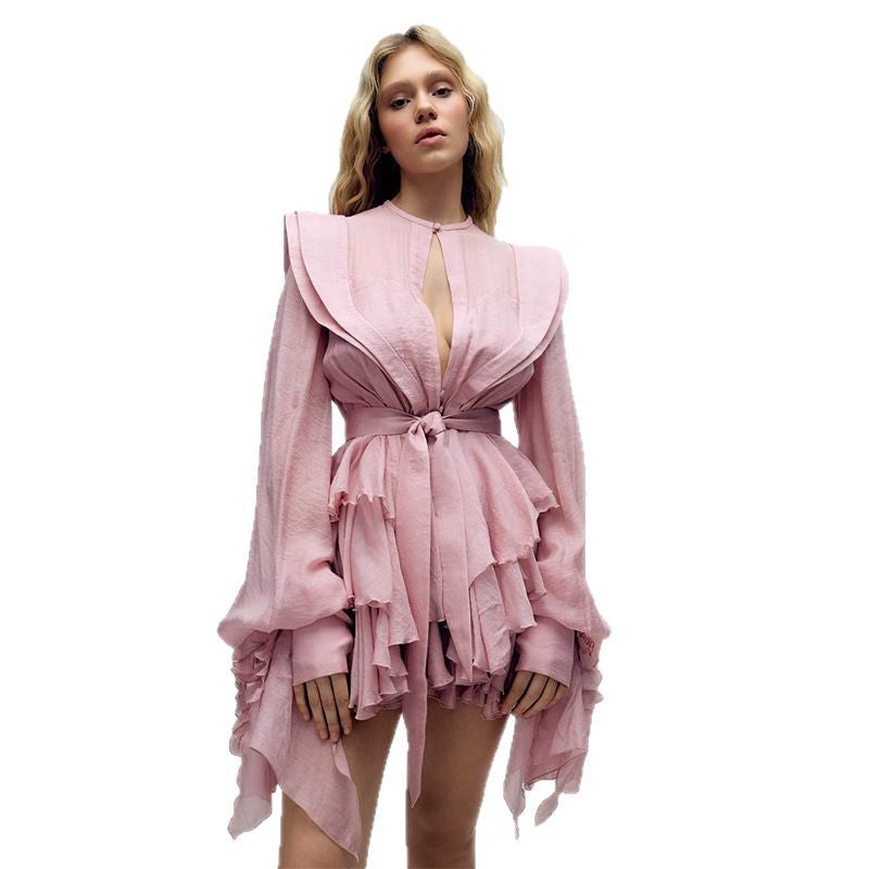 Damen Rüschenkleid mit exzentrischen Ärmeln
