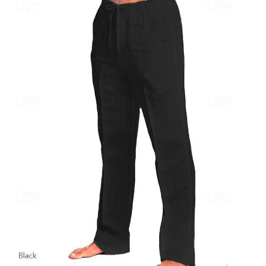 Herren leichte Freizeit-Hose im Leinenlook mit Tunnelzugbund, geradem Bein und atmungsaktivem Material Shop Nory