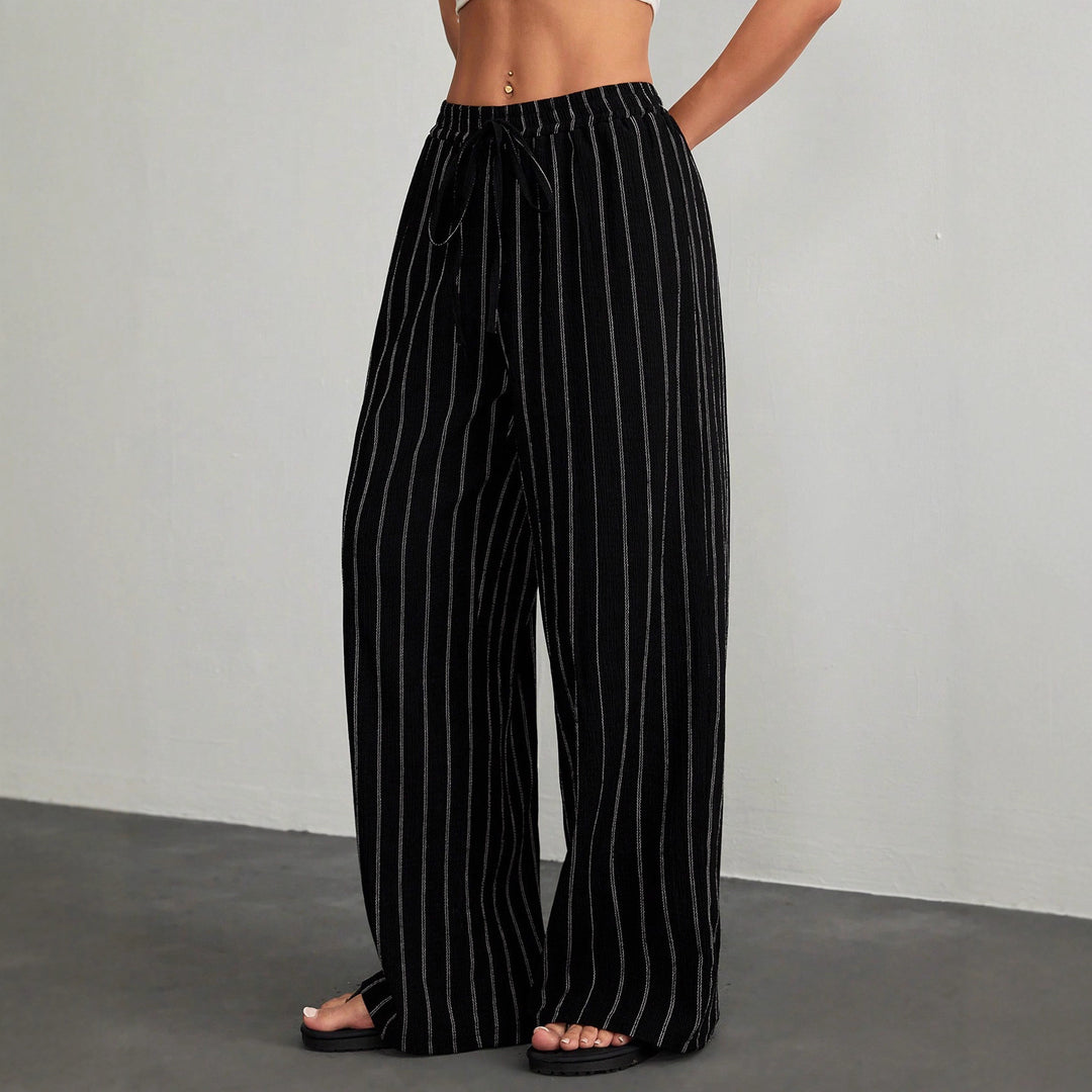 Damen Weite Strickhose im Palazzo‑Stil mit elastischem Bund und vertikaler Nadelstreifen‑Optik Shop Nory