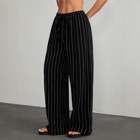 Damen Weite Strickhose im Palazzo‑Stil mit elastischem Bund und vertikaler Nadelstreifen‑Optik Shop Nory