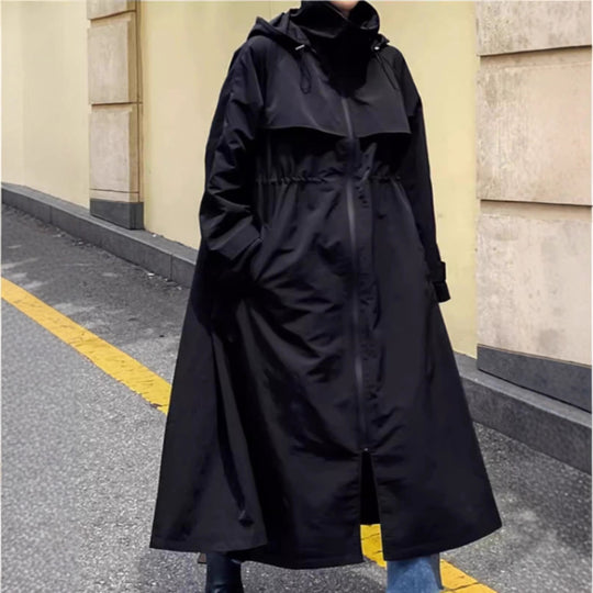 Damen Oversize-Longregenmantel mit Kapuze, wasserabweisendem GewShop Norye und weitem A-Linien-Schnitt Shop Nory