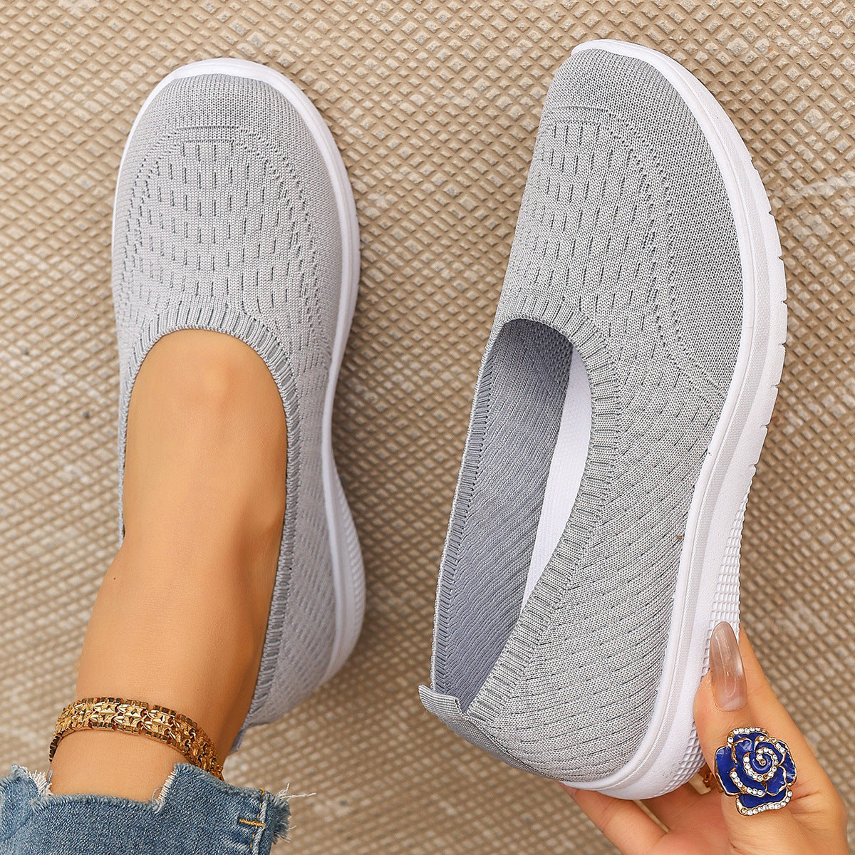 Damen Elastische Slip-On Sneakers mit Komfortsohle