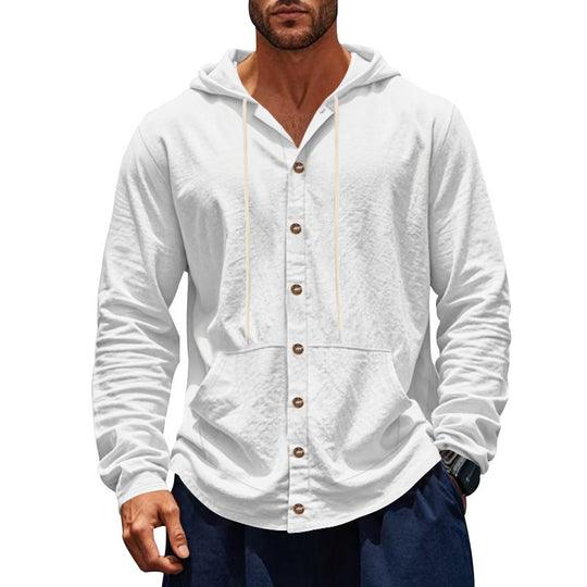 Herren nan schlanke Kapuzenjacke mit durchgehender Knopfleiste, Kängurutasche und Kordelzug Shop Nory