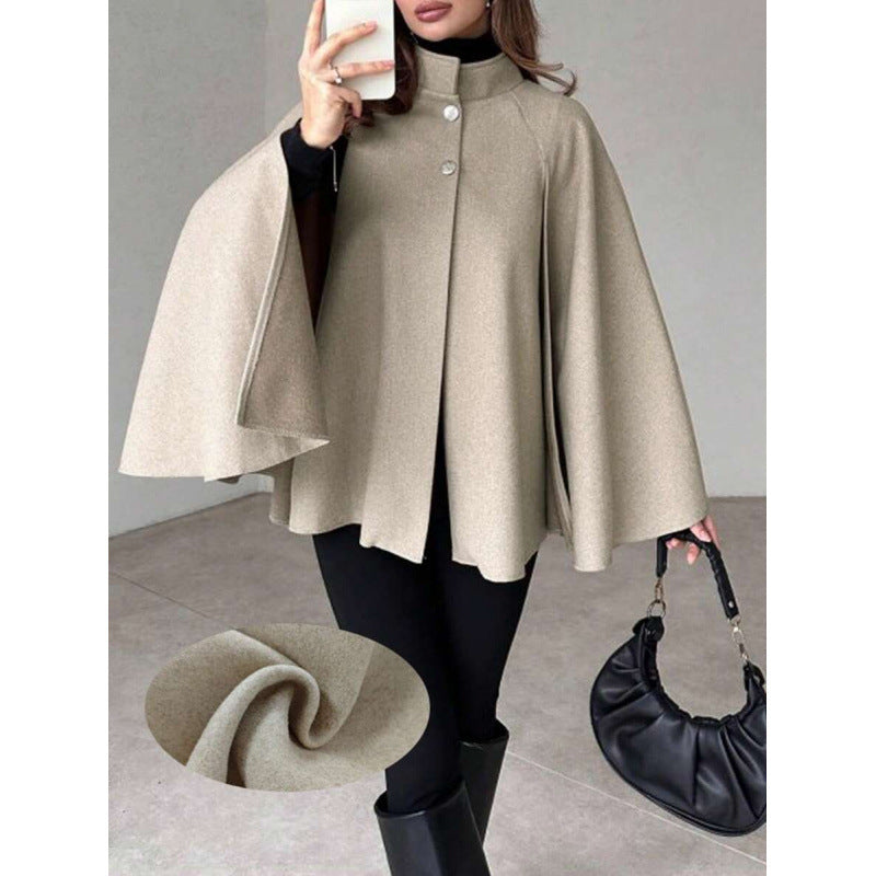 Damen Cape-Mantel mit Stehkragen, fließender A-Linie und verdeckter Knopfleiste Shop Nory