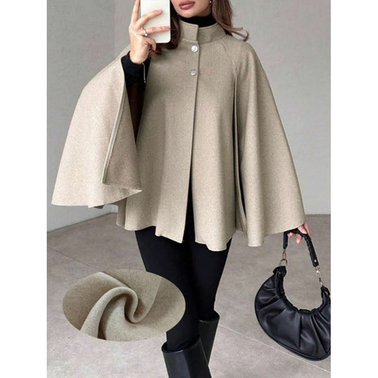 Damen Cape-Mantel mit Stehkragen, fließender A-Linie und verdeckter Knopfleiste Shop Nory