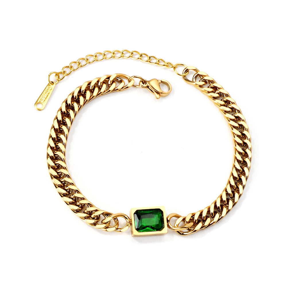 Damen Armband mit luxuriösem grünem Edelstein und Kettendesign Shop Nory
