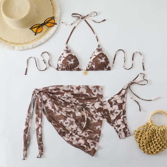 Damen Triangel-Bikini-Set mit Wickelrock und floralem Design