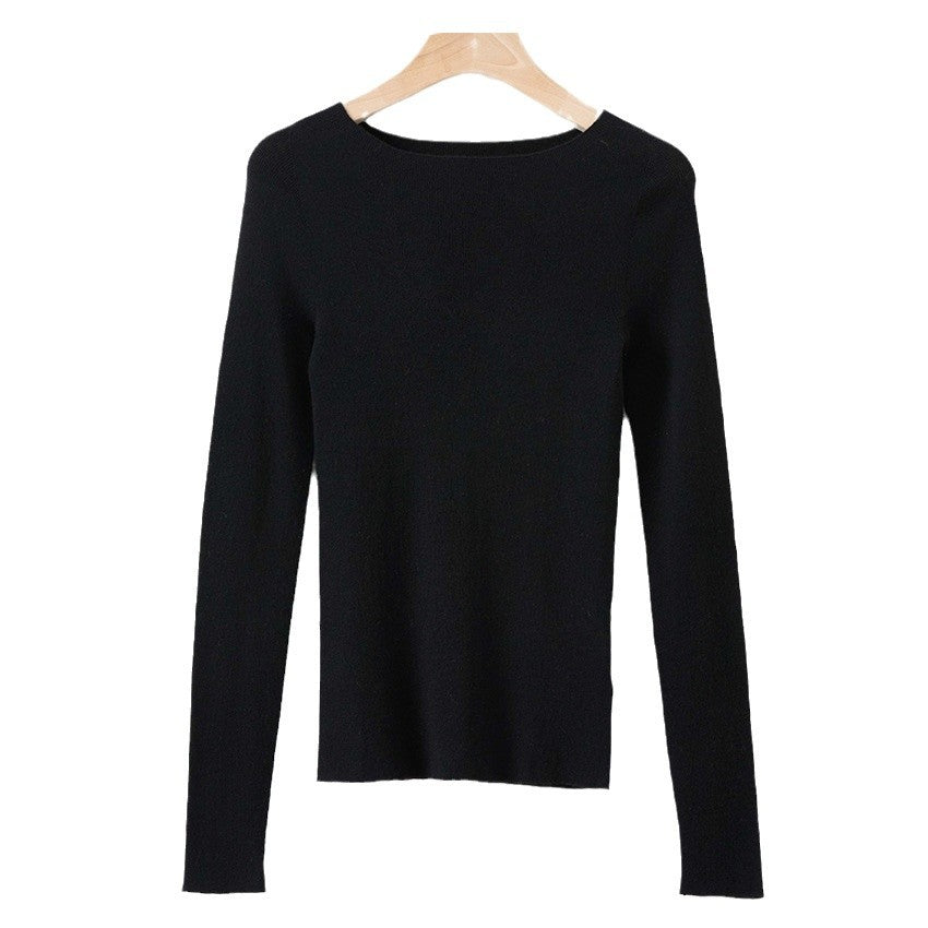 Damen Feiner Langarm-Feinstrickpullover mit U-Boot-Ausschnitt und figurbetonter Passform Shop Nory
