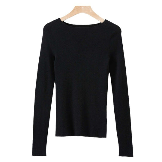 Damen Feiner Langarm-Feinstrickpullover mit U-Boot-Ausschnitt und figurbetonter Passform Shop Nory
