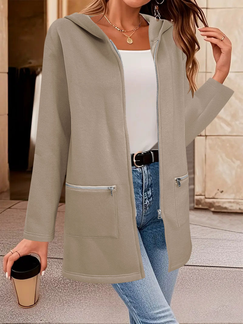 Damen Longline Oversize-Jacke mit durchgehendem Reißverschluss und Zipper-Taschen Shop Nory