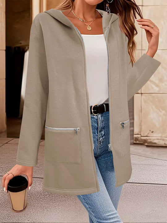 Damen Longline Oversize-Jacke mit durchgehendem Reißverschluss und Zipper-Taschen Shop Nory