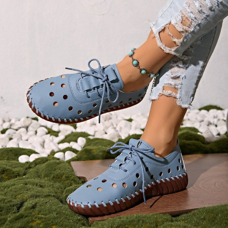 Damen Freizeit-Schnürschuhe mit atmungsaktiver Loch-Detailgestaltung