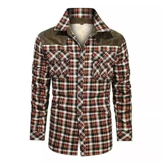 Herren Karo-Hemdjacke mit Teddyfutter, Samtbesatz und Brusttaschen Shop Nory