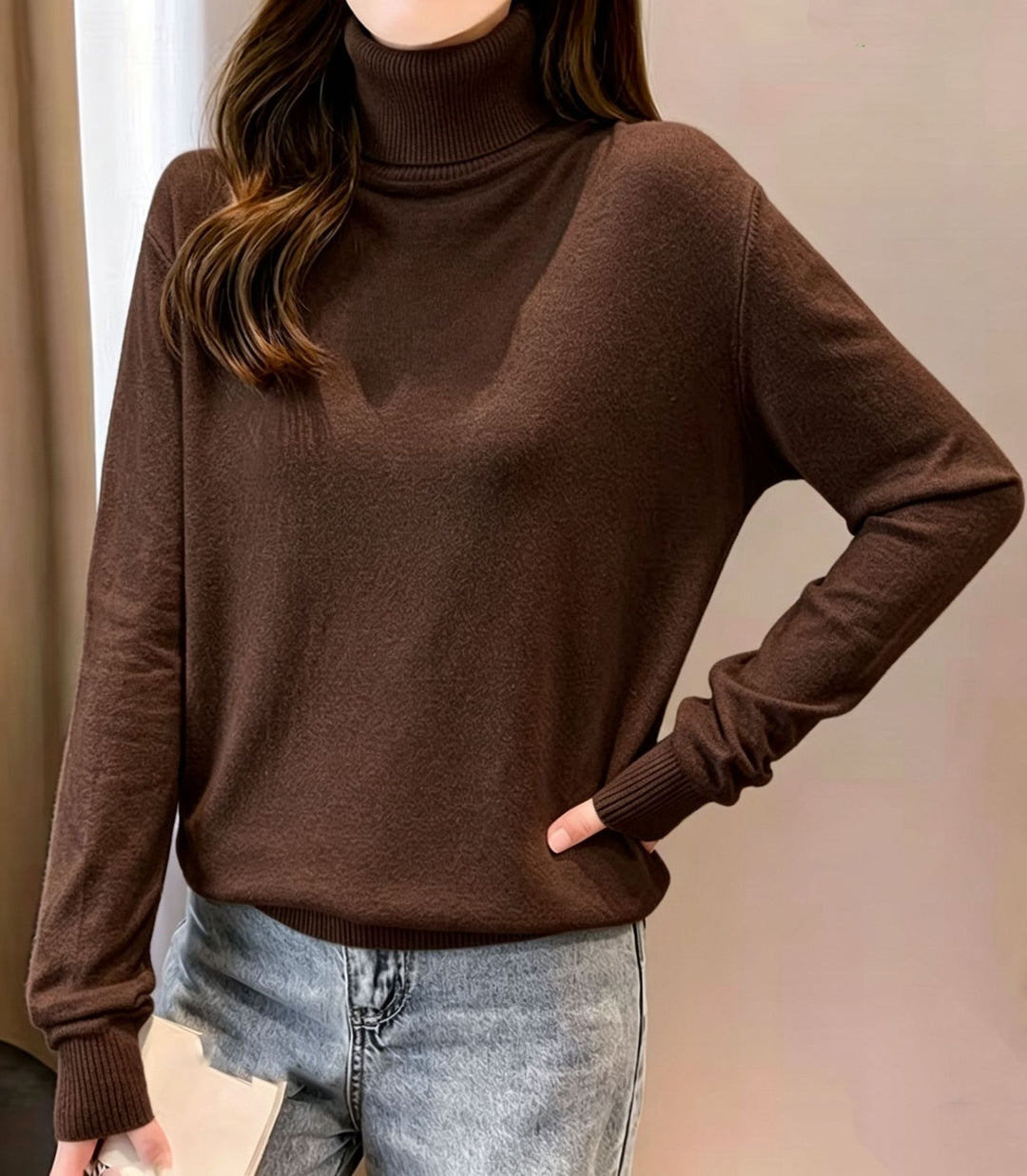 Damen Rollkragenpullover mit überschnittener Passform und gerippten Bündchen Shop Nory