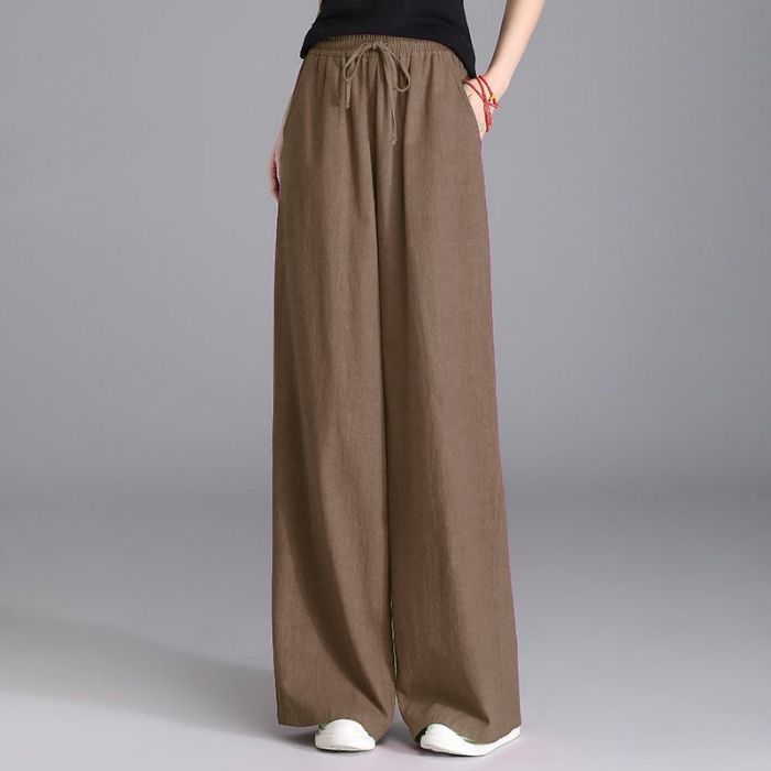 Damen nan weite Palazzo Leinenhose mit elastischem Kordelbund und Seitentaschen Shop Nory