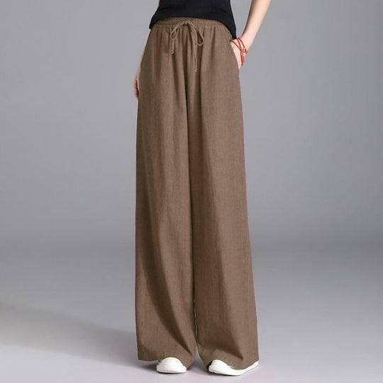 Damen nan weite Palazzo Leinenhose mit elastischem Kordelbund und Seitentaschen Shop Nory