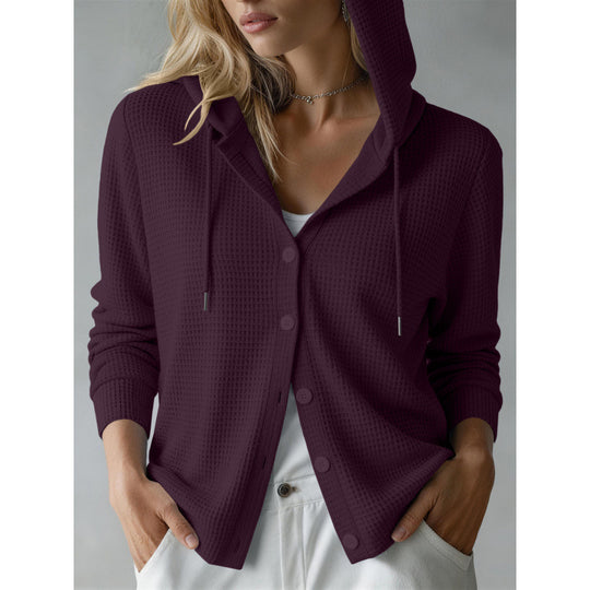 Damen Kapuzen-Strickjacke mit Waffelstruktur und Knopfleiste Shop Nory