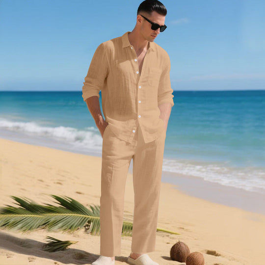 Herren leichtes Leinen-Outfit mit stilvollem Hemd und eleganter Hose ShopNory
