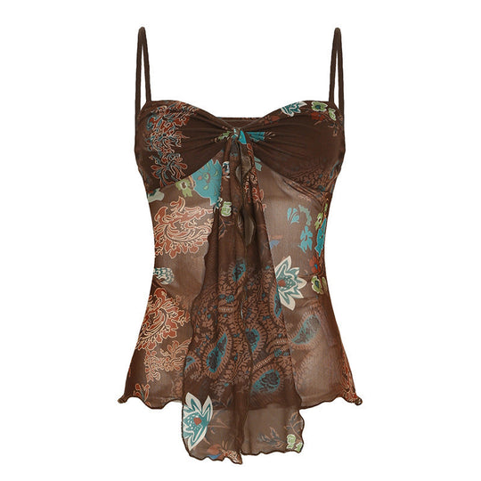 Damen Blumenmuster Spaghetti-Trägertop mit fließendem Design