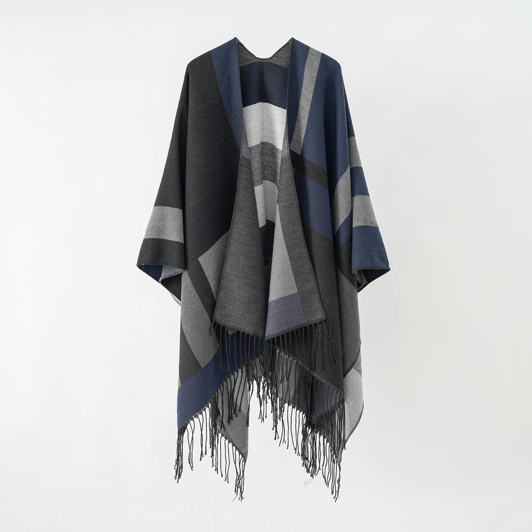 Damen Jacquard-Überwurfponcho im Cape-Schnitt mit feinem Fransensaum Shop Nory