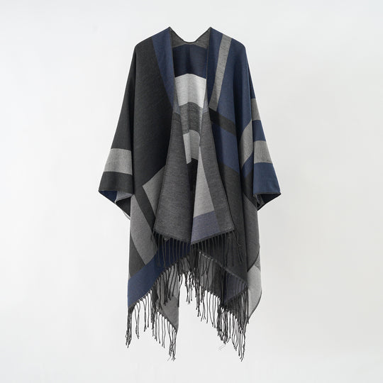 Damen Jacquard-Überwurfponcho im Cape-Schnitt mit feinem Fransensaum Shop Nory