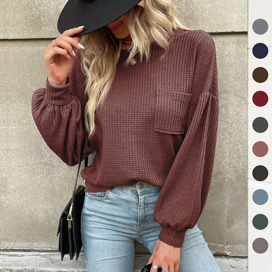 Damen Lässiger Pullover mit Ballonärmeln Shop Nory