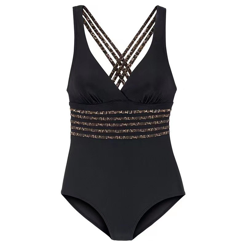 Damen Einteiliger Badeanzug mit figurformendem Design und tiefem V-Ausschnitt