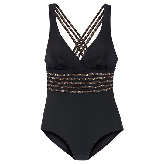 Damen Einteiliger Badeanzug mit figurformendem Design und tiefem V-Ausschnitt