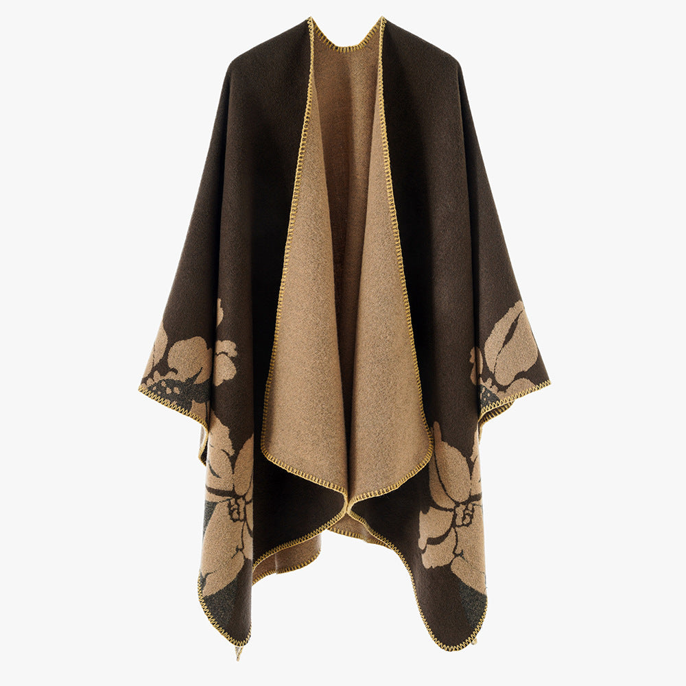 Damen Wendbarer Wollmix-Cape mit floralem Jacquard und offenem Fall Shop Nory
