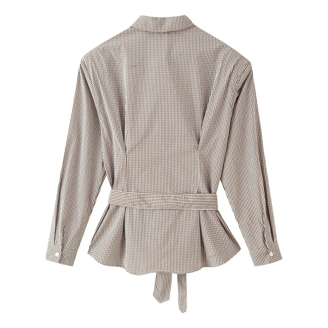 Damen Tailliertes Hemdblusenkleid mit Karo‑Muster und Bindegürtel Shop Nory