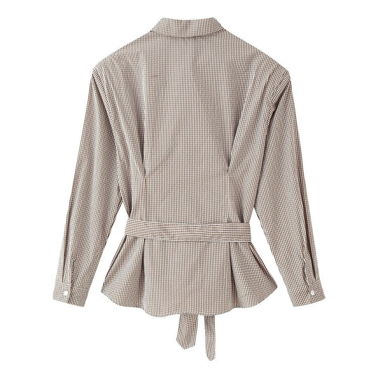 Damen Tailliertes Hemdblusenkleid mit Karo‑Muster und Bindegürtel Shop Nory