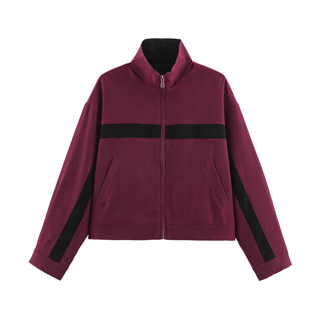 Damen Cropped Trackjacke mit Stehkragen, Reißverschluss und seitlichen Kontraststreifen Shop Nory