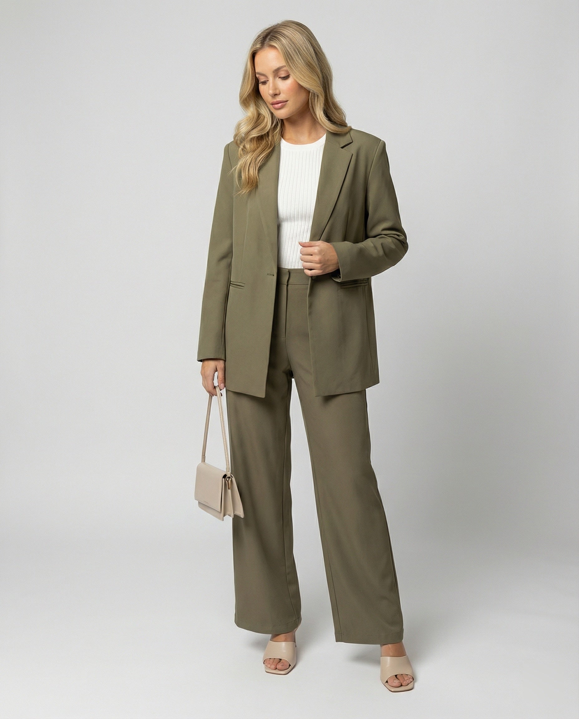 Damen elegantes Anzug-Set mit weitem Hosenbein und modernem Blazer