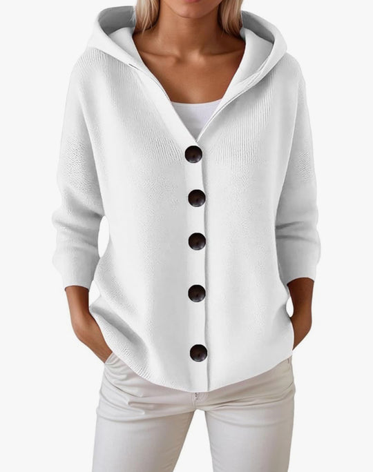 Damen Kapuzen-Strickjacke mit großen Holzknöpfen und seitlichen Eingrifftaschen Shop Nory