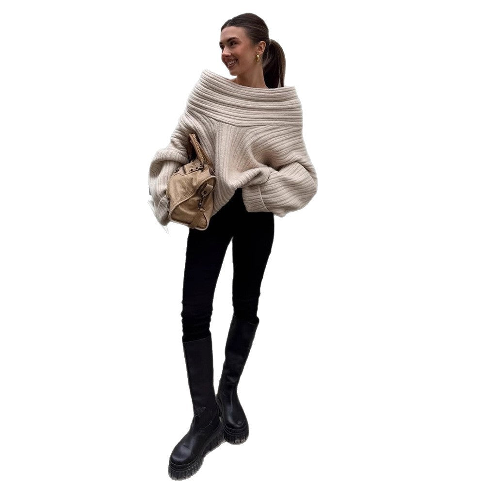 Damen Oversized Grobstrick-Pullover mit Kapuze, tiefem Schulterfall und strukturierter Rippoptik Shop Nory