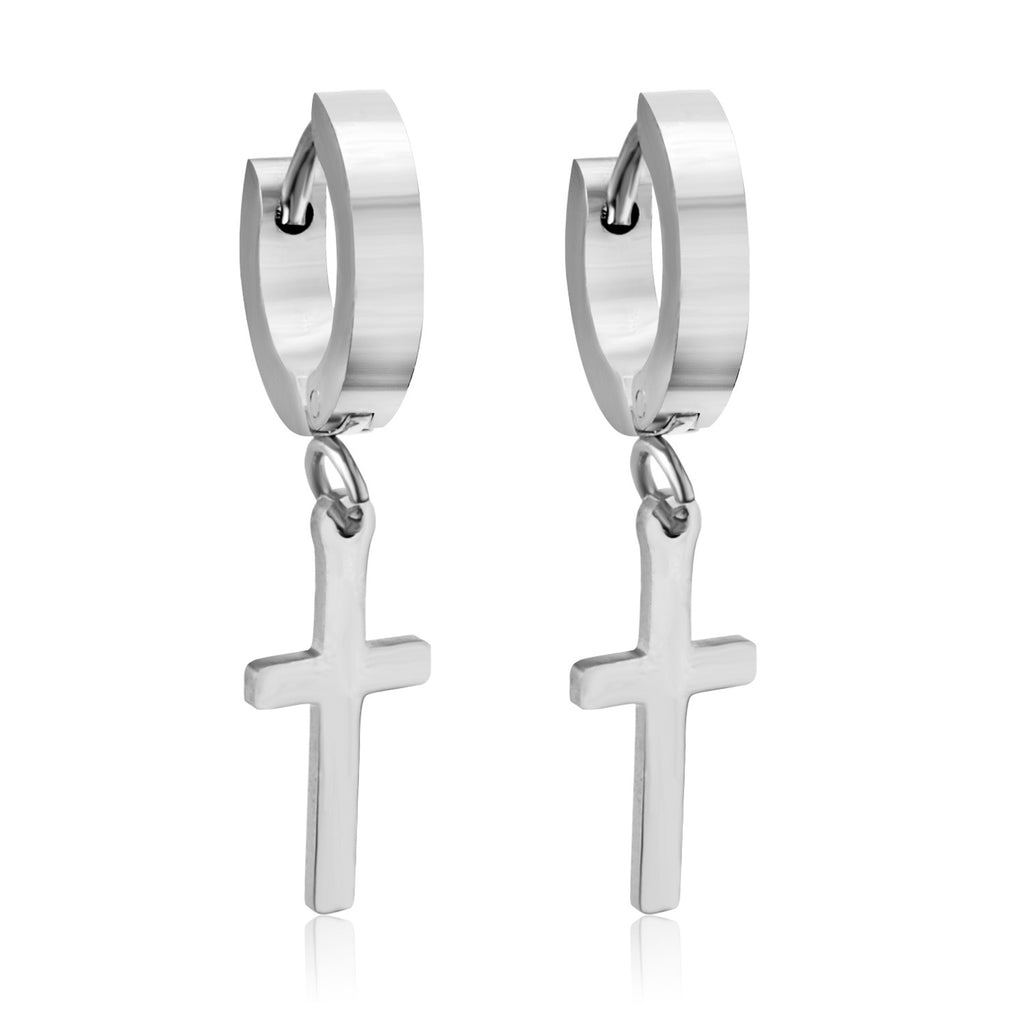 Damen hängende Ohrstecker mit Kreuzdesign aus glänzendem Edelstahl Shop Nory