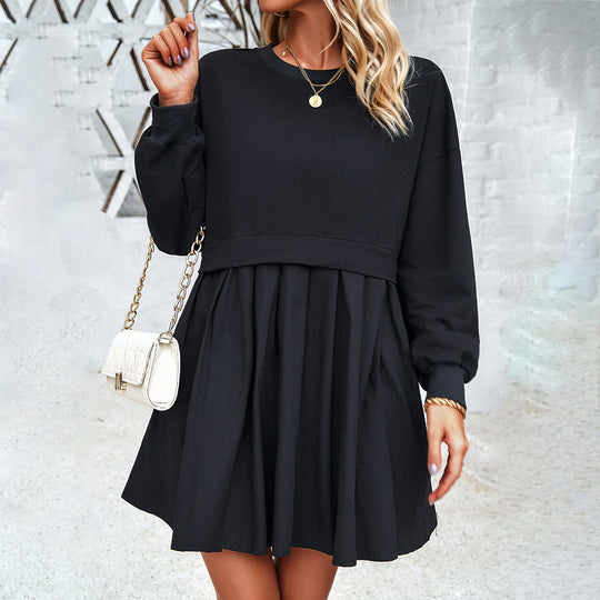 Damen nan legeres Sweatshirt-Kleid mit Ballonärmeln, cropped Bund und gerafftem Rock Shop Nory