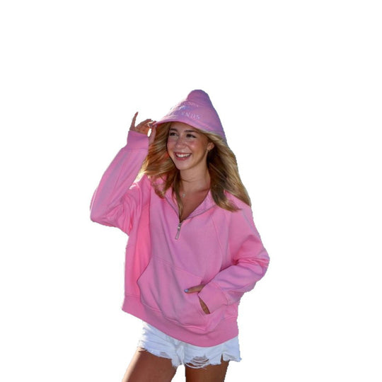 Damen oversized Kapuzenpullover mit kurzem Reißverschluss, Kängurutasche und leichtem Fleecefutter Shop Nory
