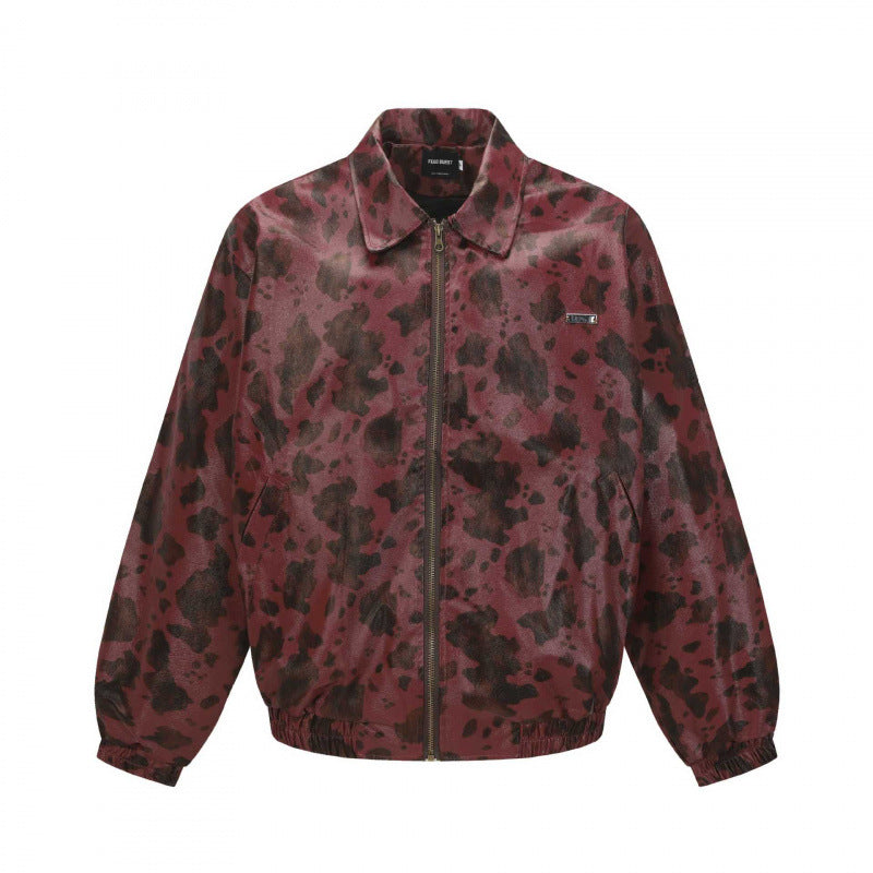 Unisex Kurz geschnittene Boxy-Jacke mit Reißverschluss, elastischem Saum und modernem Animal-Print Shop Nory