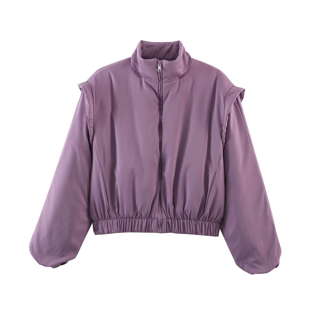 Damen Cropped Blousonjacke mit hohem Stehkragen, elastischem Saum und voluminösen Ärmeln Shop Nory