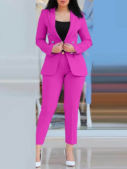Damen Figurbetonter Zweireiher-Blazer mit schlanker High‑Waist Zigarettenhose Shop Nory