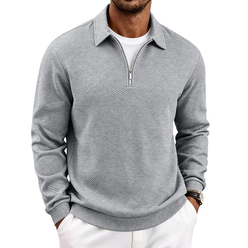 Herren Feinstrukturierter Halbzip-Pullover mit grafischer Waffelstrick-Optik und Stehkragen Shop Nory