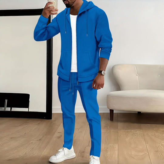 Herren nan Zip-Hoodie und schlanke Jogginghose-Set mit Strukturjersey, Kängurutaschen und elastischem Kordelbund Shop Nory