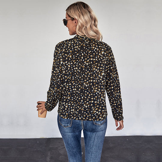 Damen Leichte Viskose-Bluse mit Rundhalsausschnitt, langen Ärmeln und abstraktem Print Shop Nory