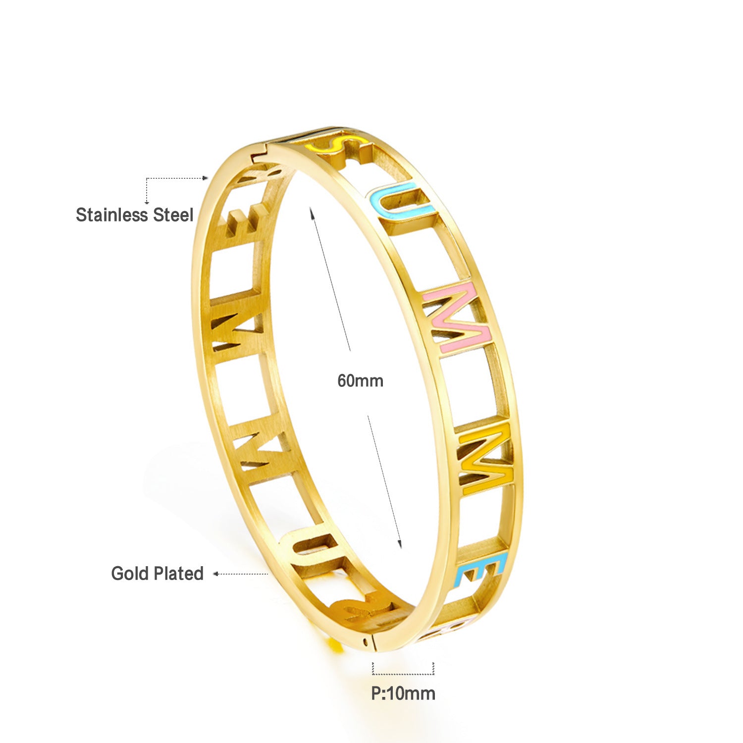 Damen offener Armreif mit floralen Mustern aus hochwertigem Edelstahl und goldplattierter Oberfläche Shop Nory