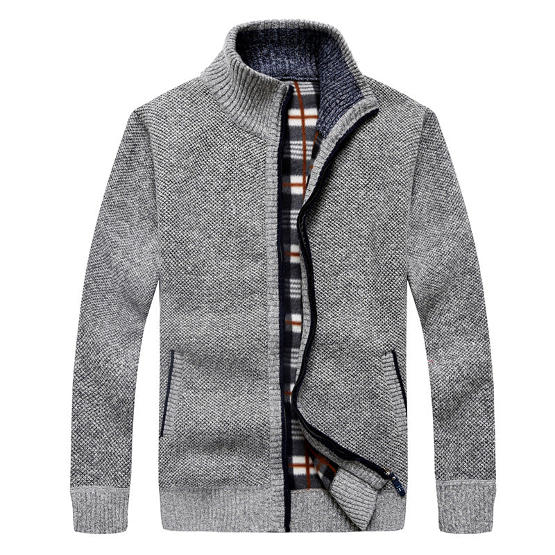 Herren Gefütterte Strick-Zipjacke mit Stehkragen und karierter Fleece-Innenseite Shop Nory