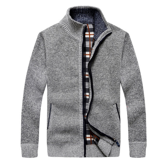 Herren Gefütterte Strick-Zipjacke mit Stehkragen und karierter Fleece-Innenseite Shop Nory