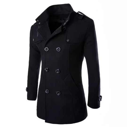 Herren Doppelreihiger Cabanmantel mit Stehkragen, Schulterklappen und taillierter Silhouette Shop Nory