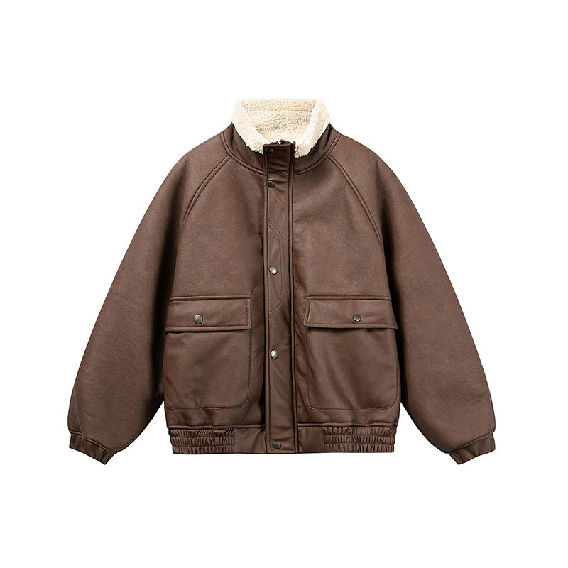 Herren Kurz geschnittener Velours‑Blouson mit Sherpa‑Kragen und Utility‑Pattentaschen Shop Nory